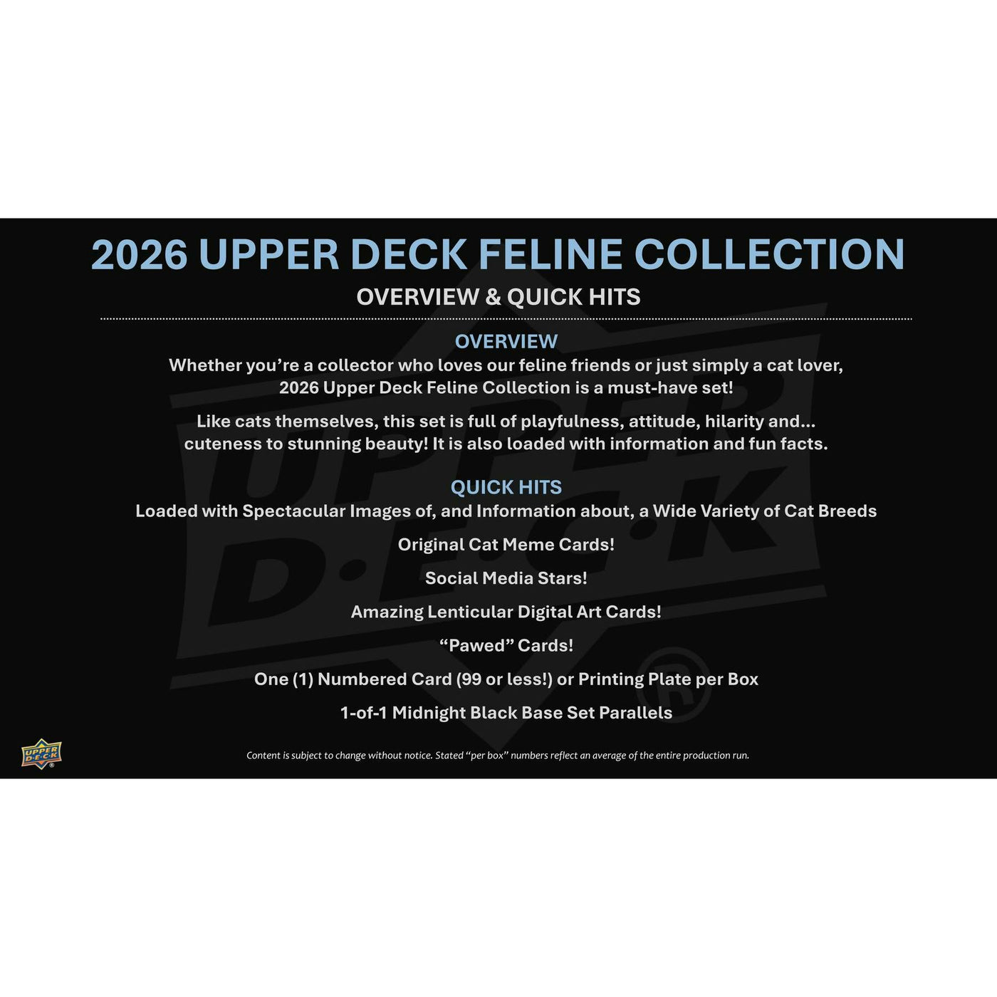 2026 Upper Deck Feline Collection Hobby 10-Box Case (Presell)