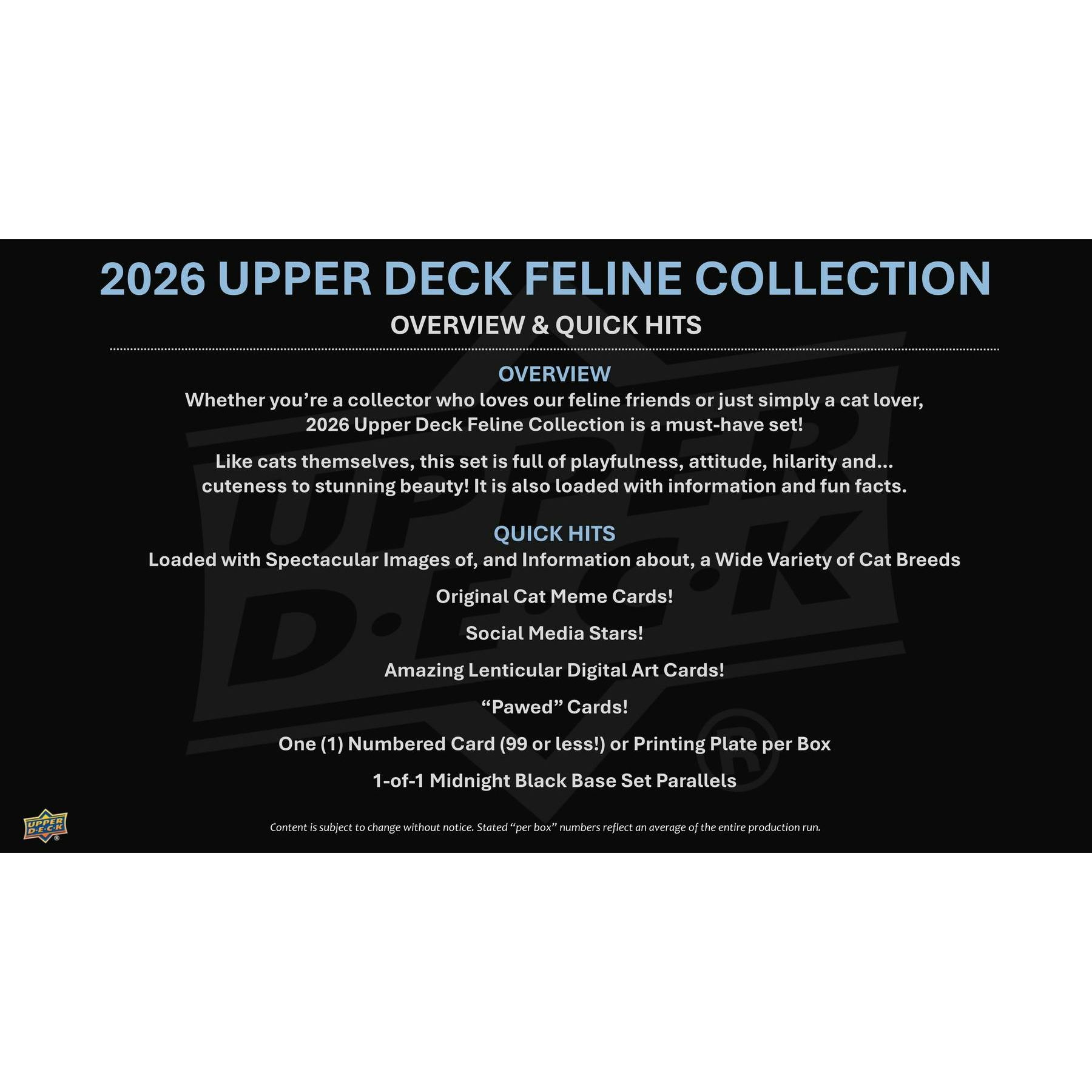 2026 Upper Deck Feline Collection Hobby 10-Box Case (Presell)