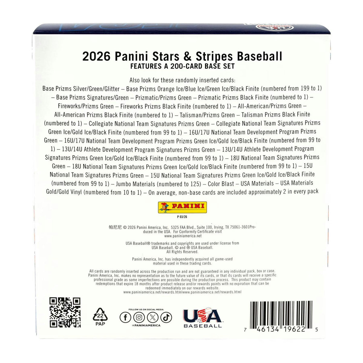 2026 Panini USA Stars & Stripes Prizm Baseball Mega 20-Box Case
