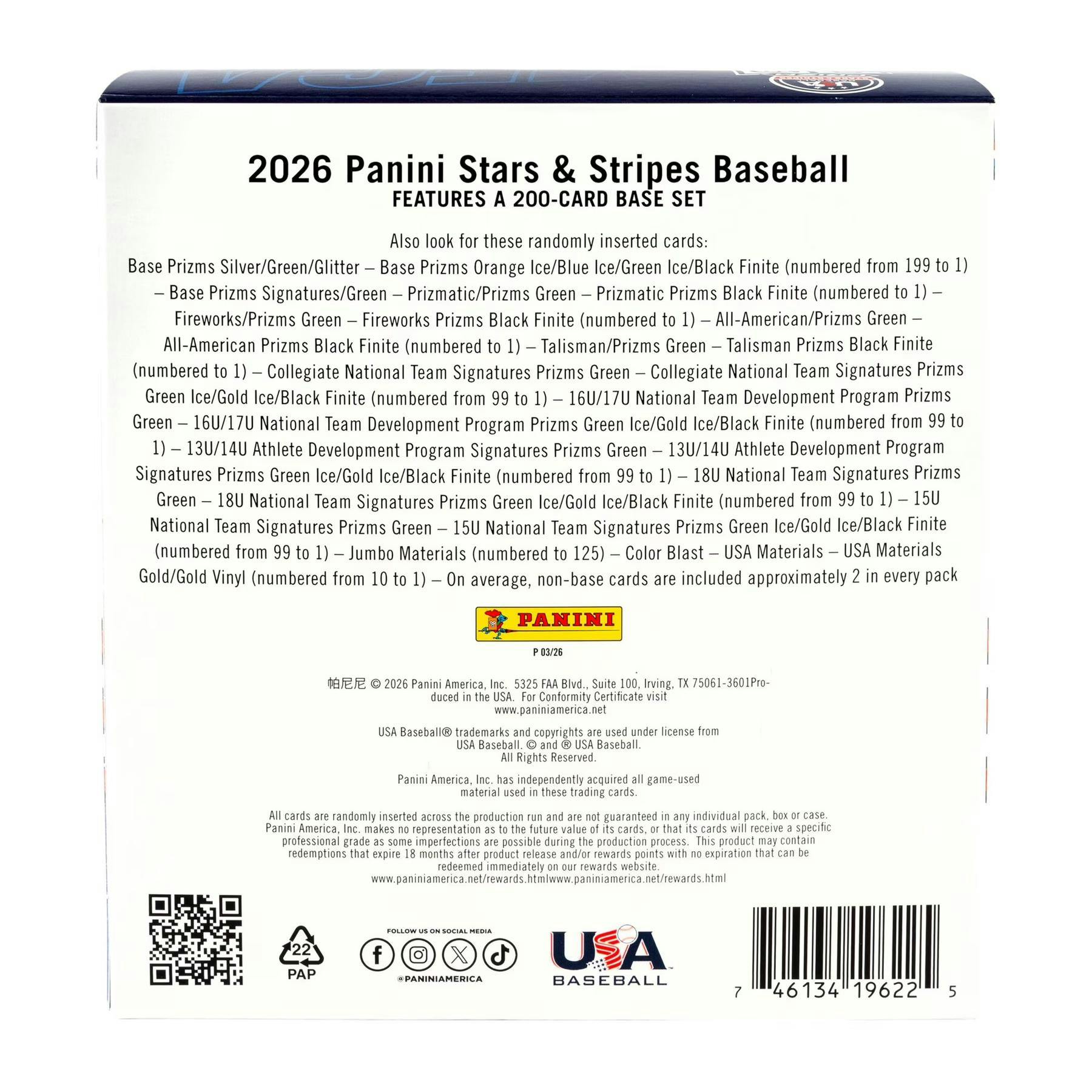 2026 Panini USA Stars & Stripes Prizm Baseball Mega Box (No Shrink Wrap)