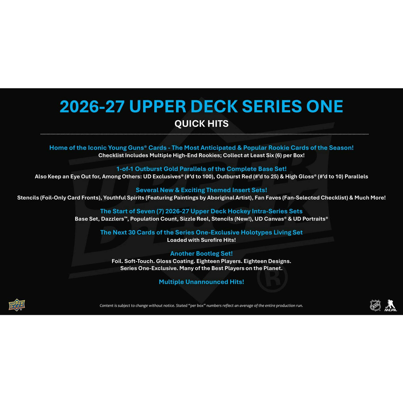 2026/27 Upper Deck Series 1 Hockey Hobby 12-Box Case (Presell)