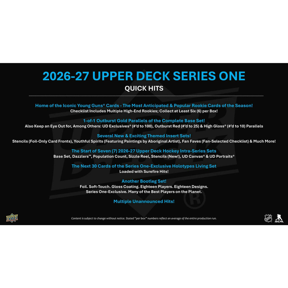 2026/27 Upper Deck Series 1 Hockey Hobby 12-Box Case (Presell)