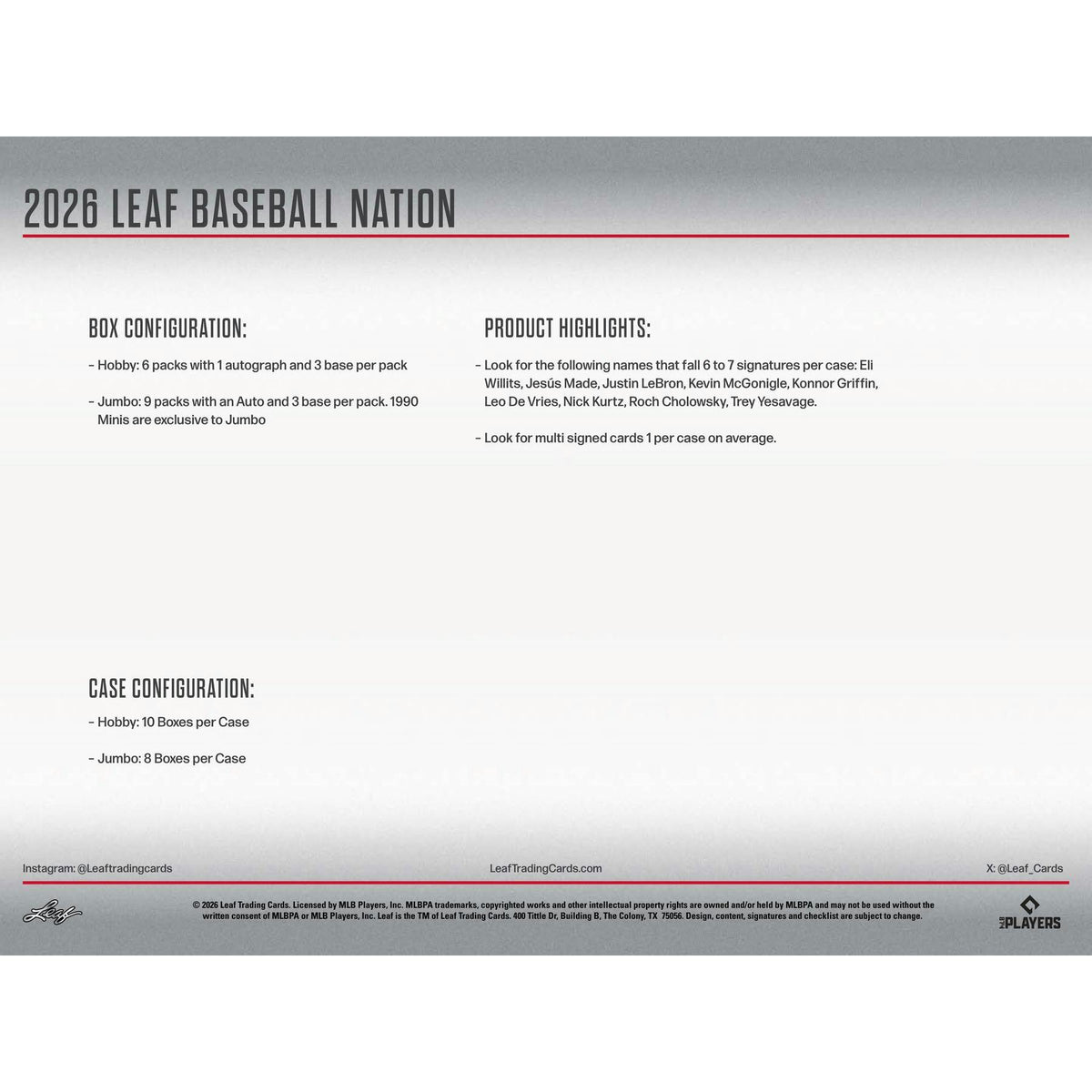 2026 Leaf Baseball Nation Hobby Box