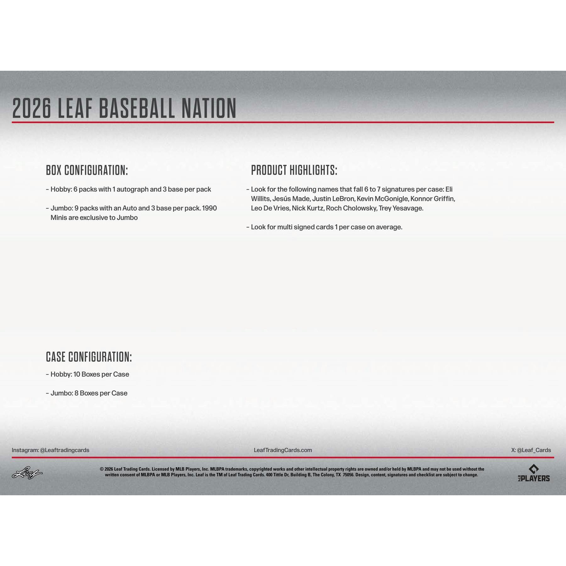 2026 Leaf Baseball Nation Hobby Jumbo Box