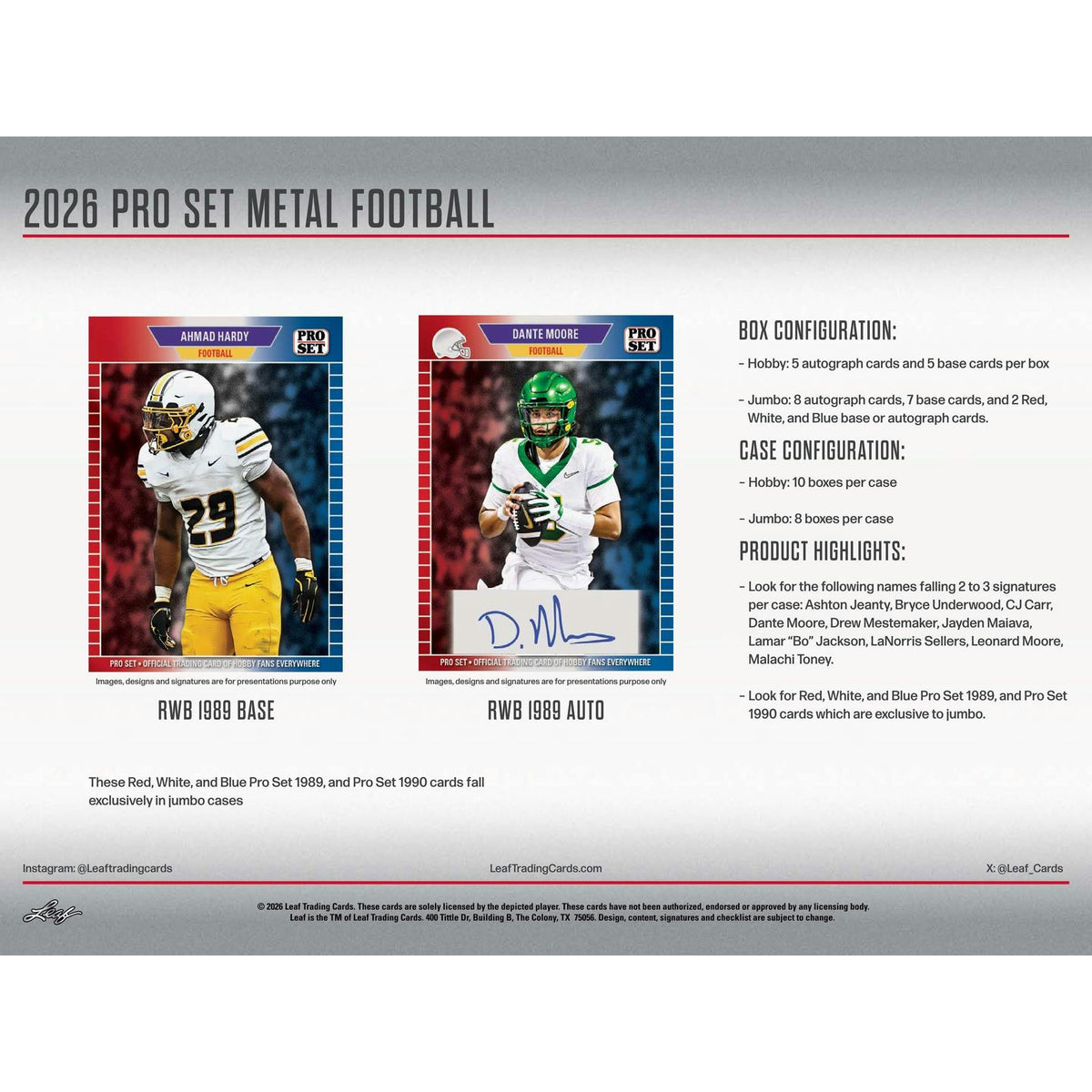 2026 Leaf Pro Set Metal Football Hobby Box