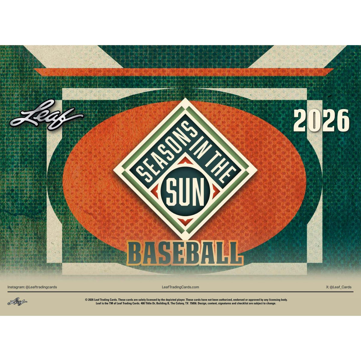 2026 Leaf Seasons in the Sun Baseball Hobby 10-Box Case
