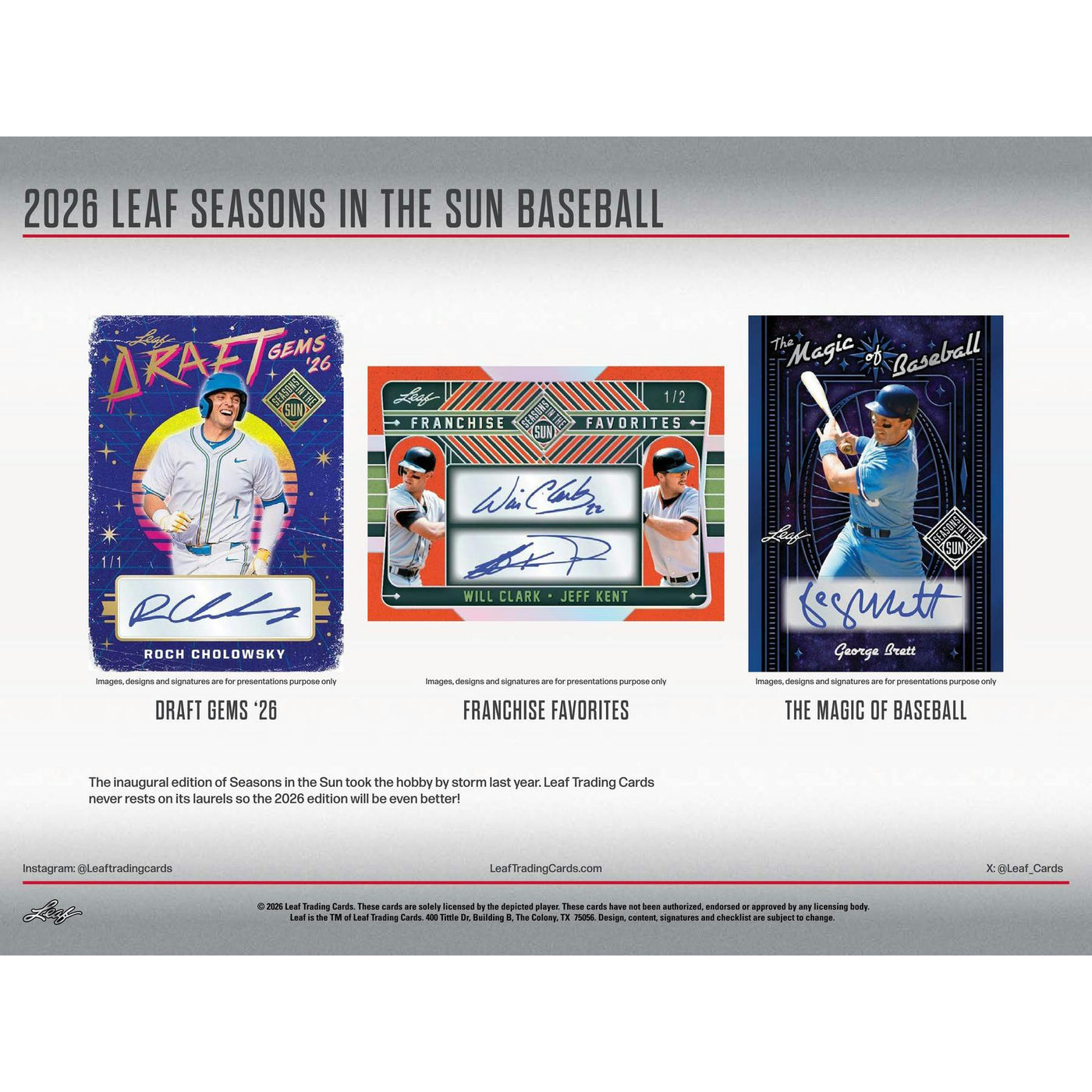 2026 Leaf Seasons in the Sun Baseball Hobby 10-Box Case