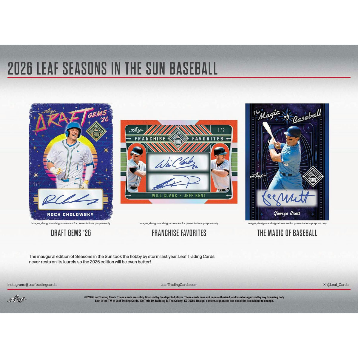 2026 Leaf Seasons in the Sun Baseball Hobby Box