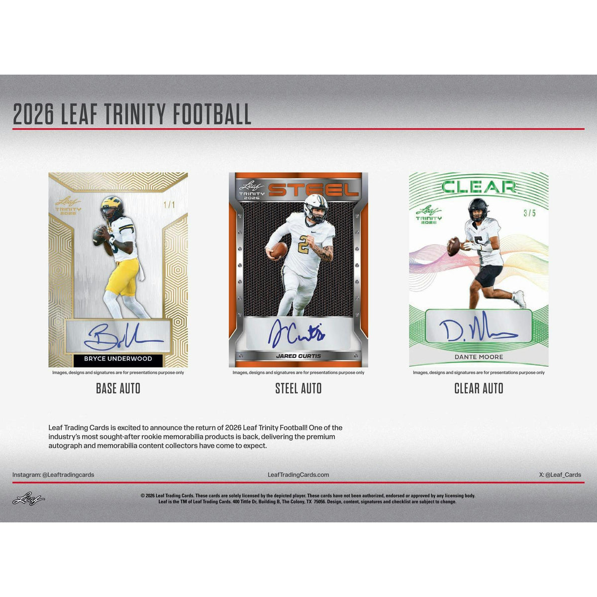 2026 Leaf Trinity Football Hobby 10-Box Case