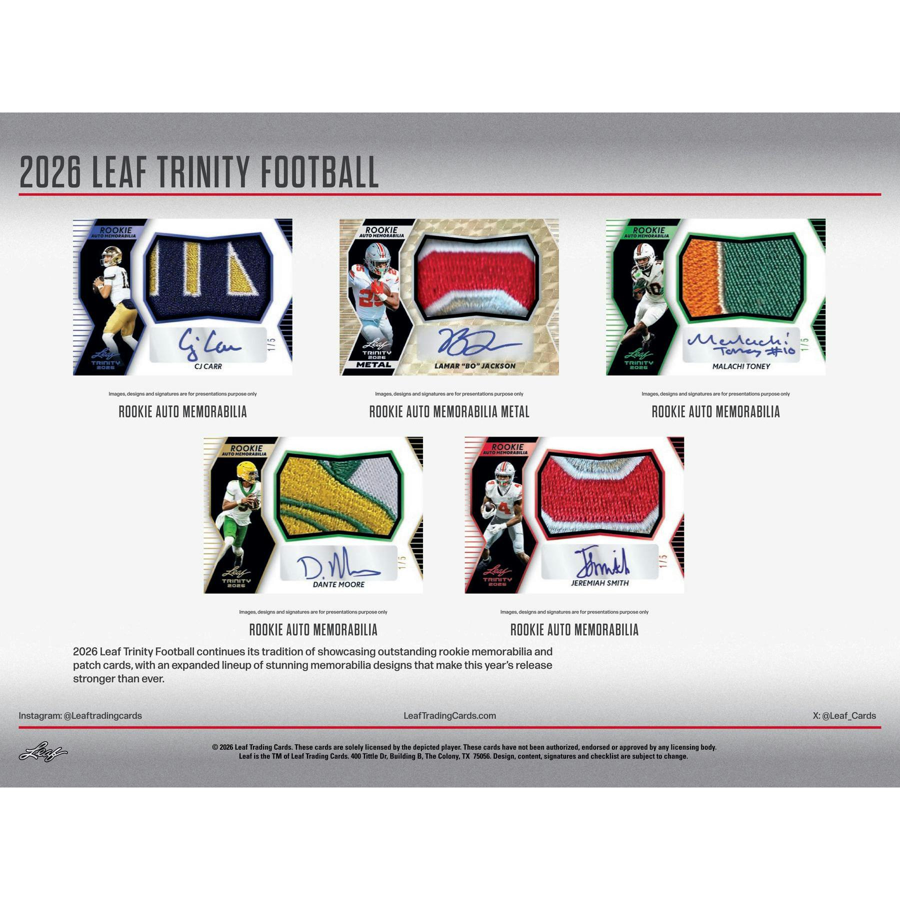 2026 Leaf Trinity Football Hobby 10-Box Case