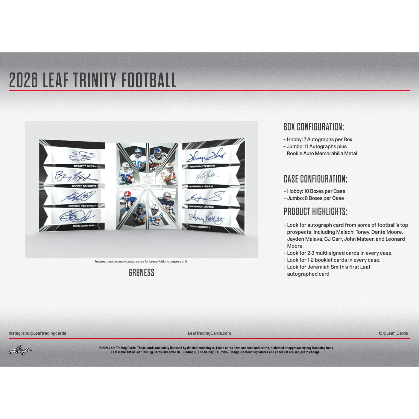 2026 Leaf Trinity Football Hobby 10-Box Case