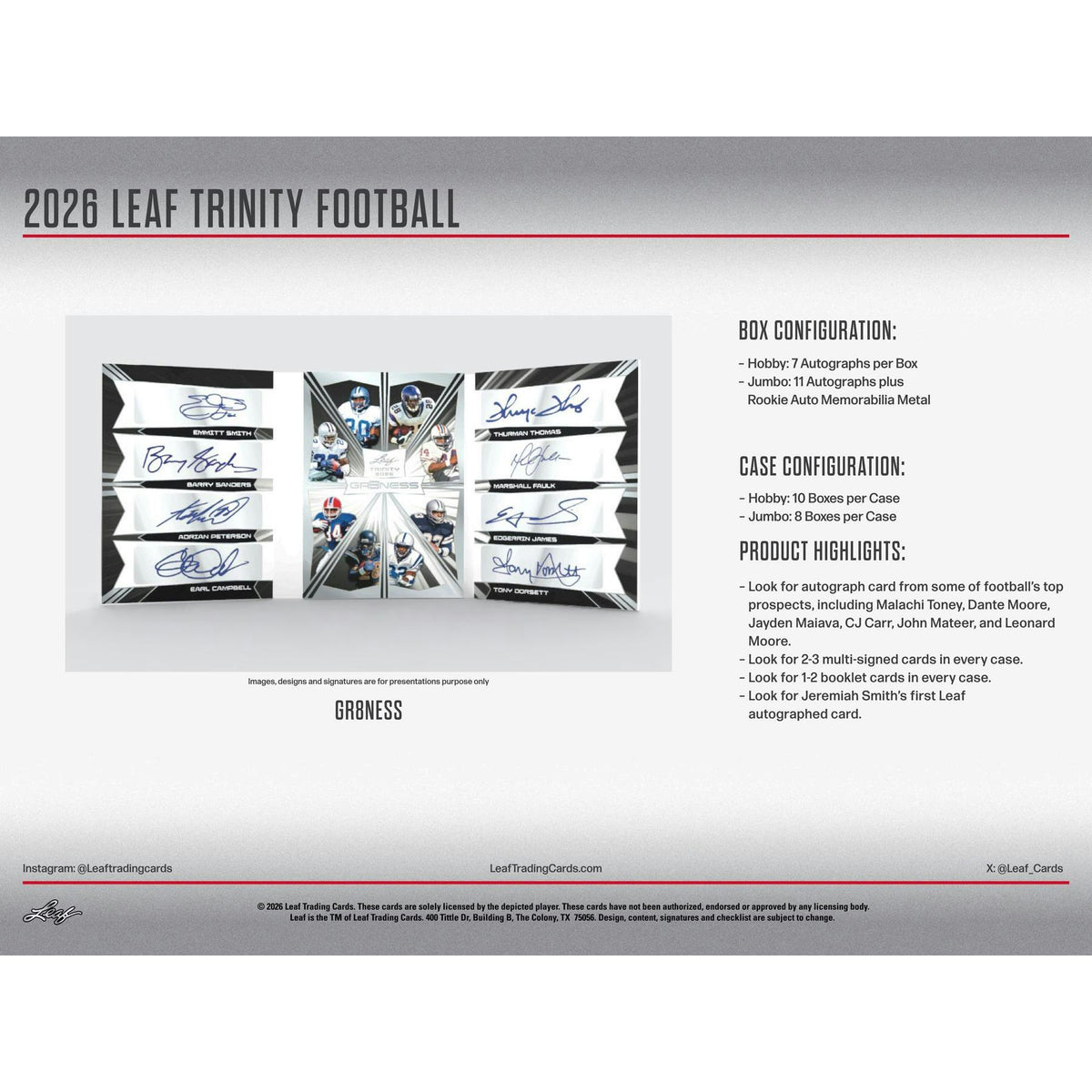 2026 Leaf Trinity Football Hobby Box