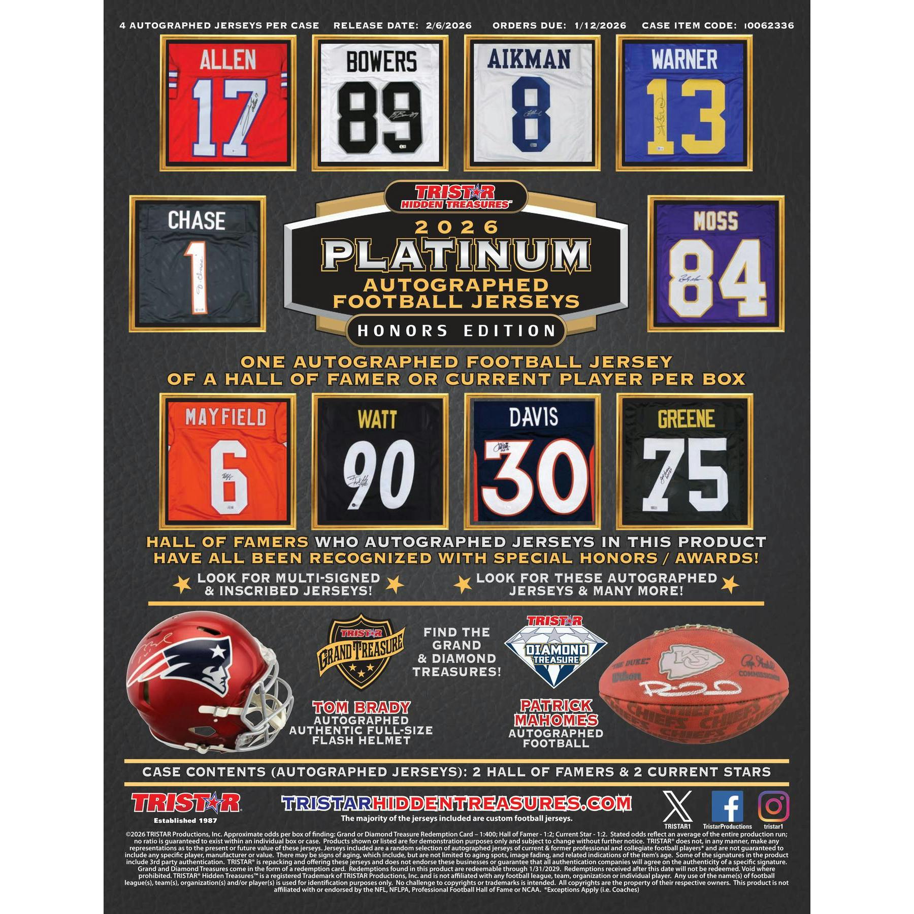 2026 TriStar Platinum Honors Edition Autographed Football Jersey 4-Box Case