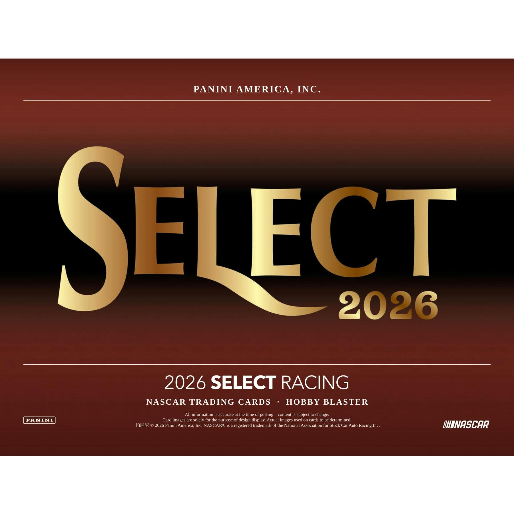 2026 Panini Select NASCAR Racing Blaster Hobby 20-Box Case