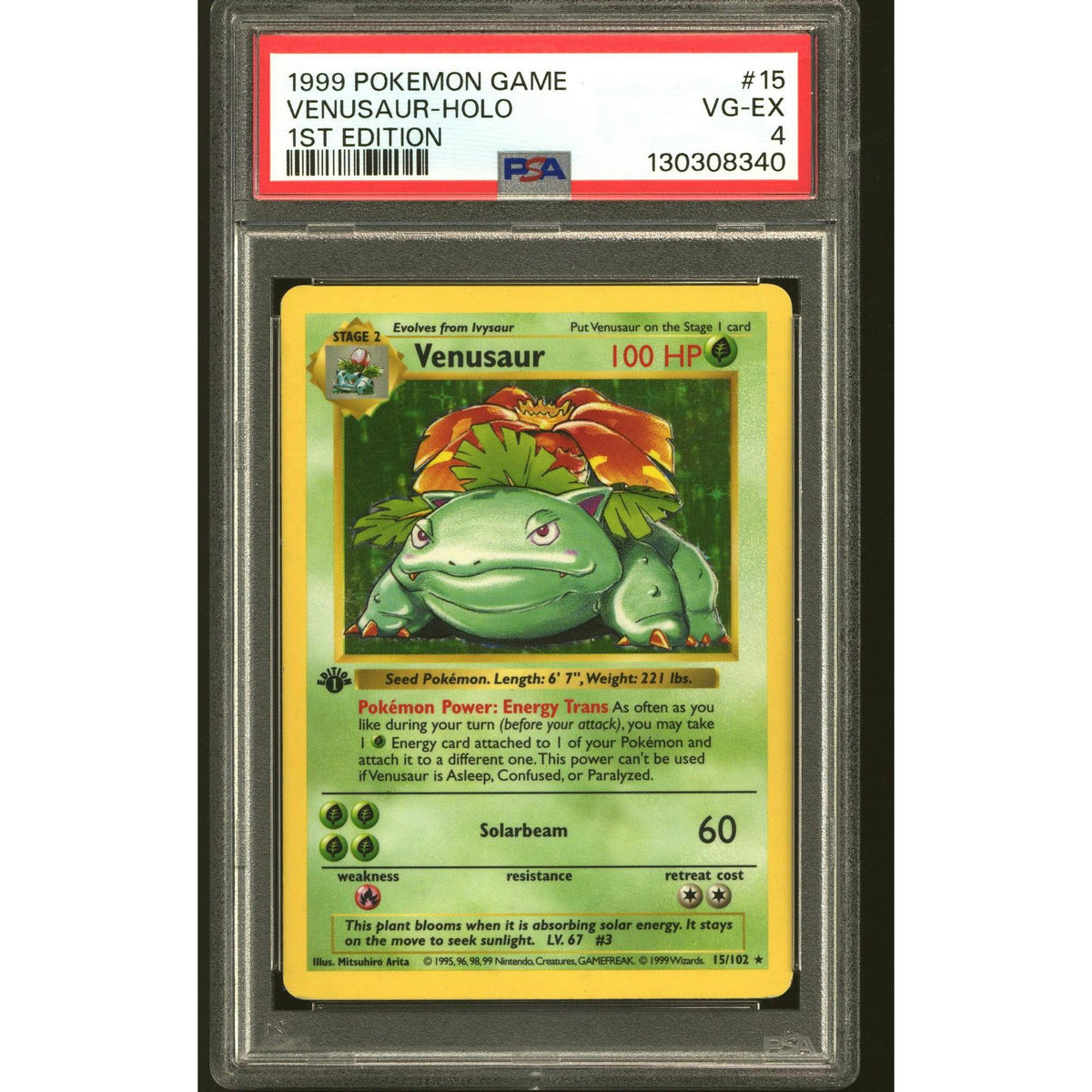 Pokemon Base Set 1st Edition Shadowless Venusaur 15/102 PSA 4