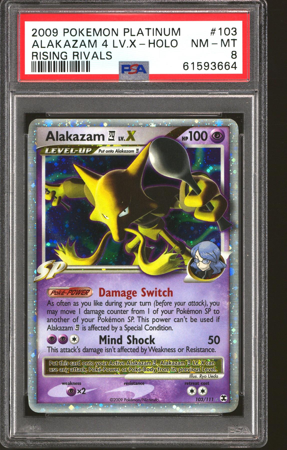 Pokemon Platinum Rising Rivals Alakazam 4 Lv.X 103/111 PSA 8