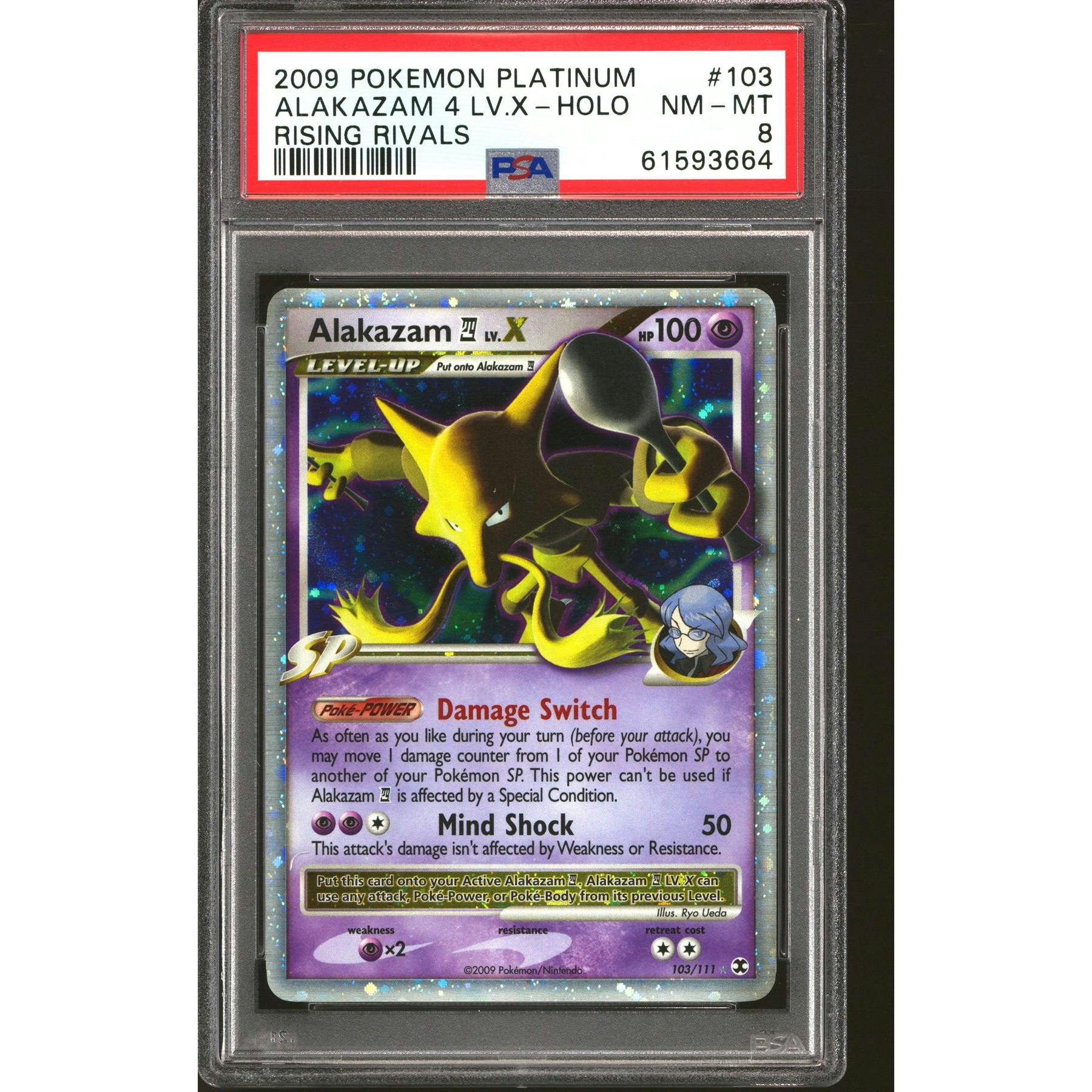 Pokemon Platinum Rising Rivals Alakazam 4 Lv.X 103/111 PSA 8