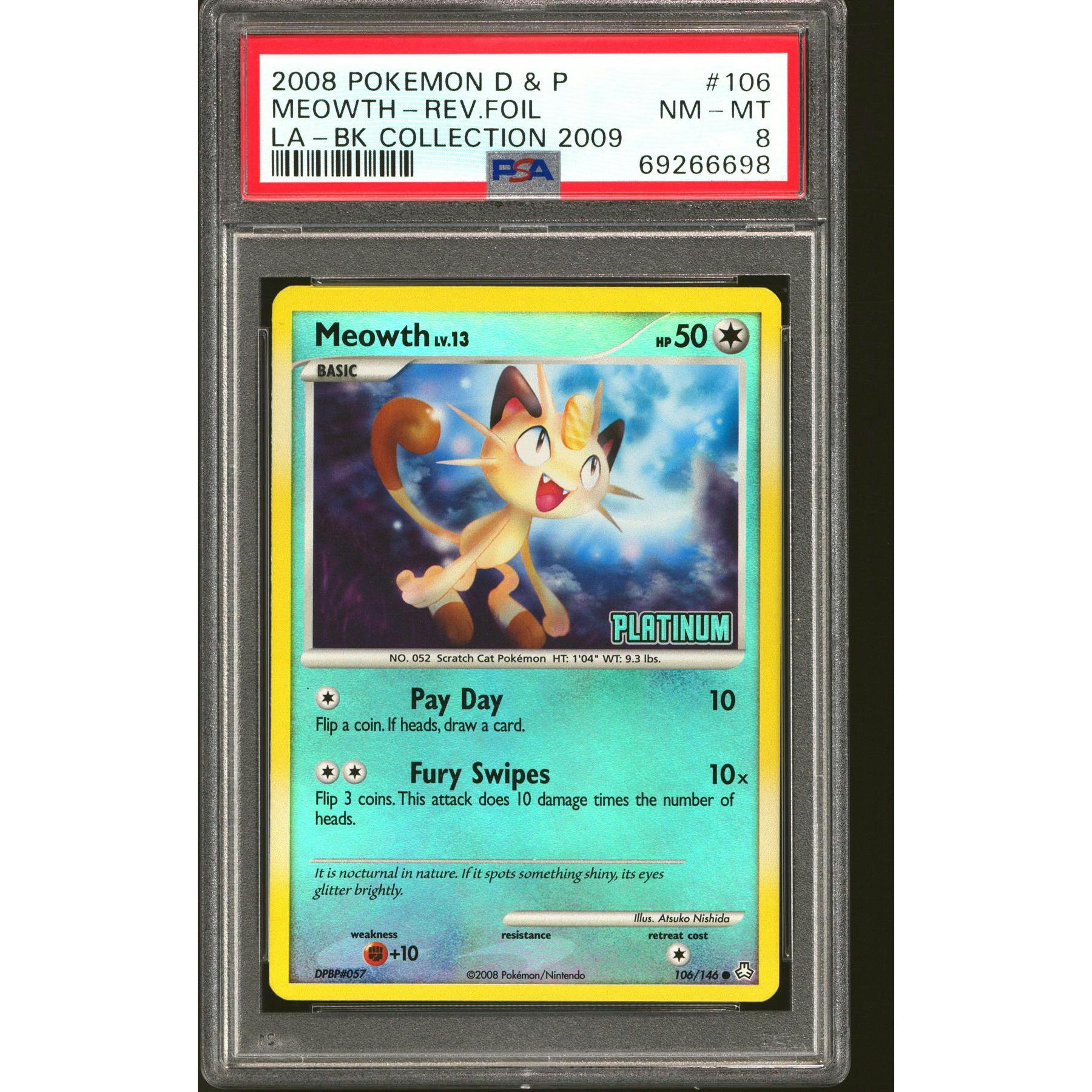 Pokemon Burger King Platinum Promo Reverse Holo Foil Meowth 106/146 PSA 8