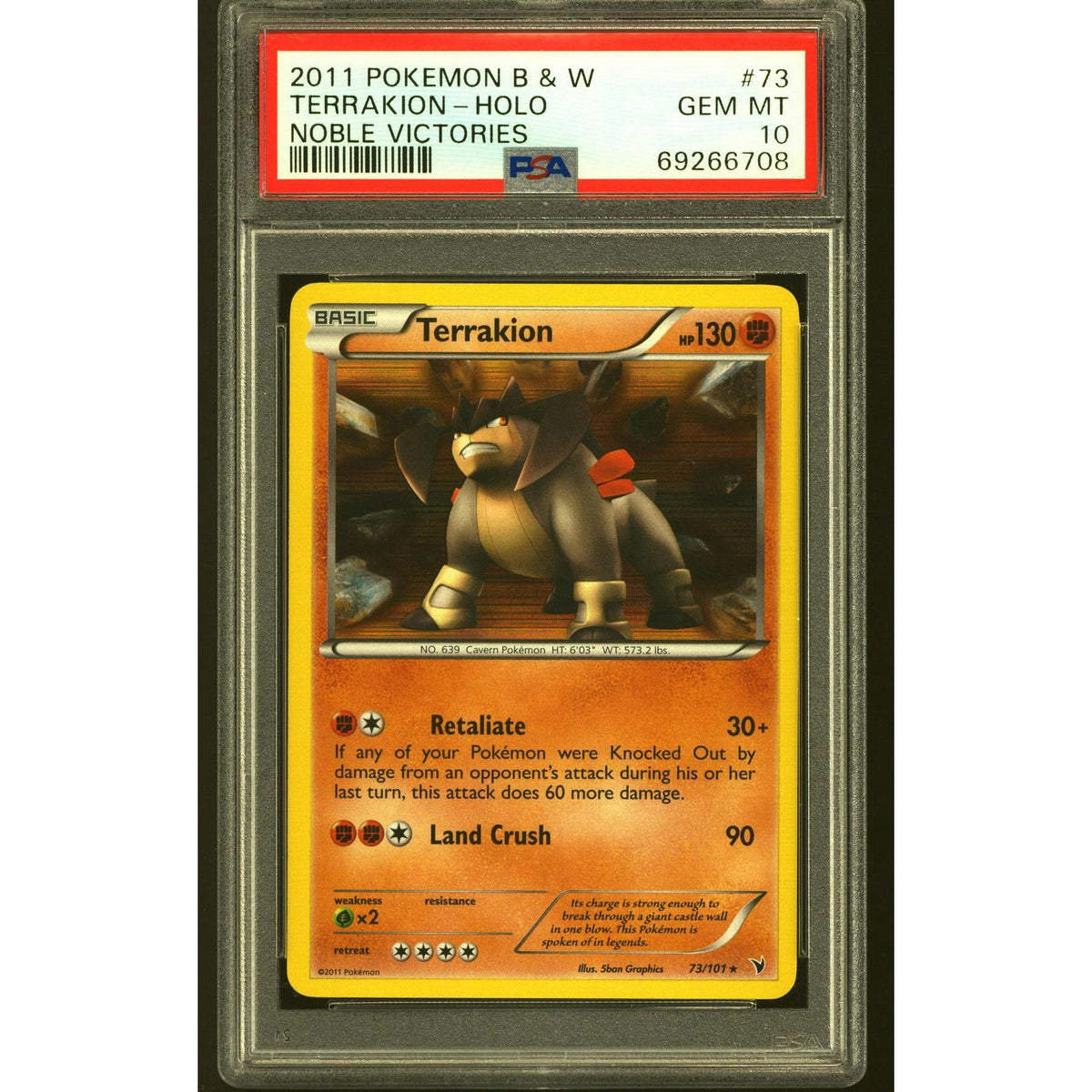 Pokemon Noble Victories Terrakion 73/101 PSA 10 GEM MINT POP 5