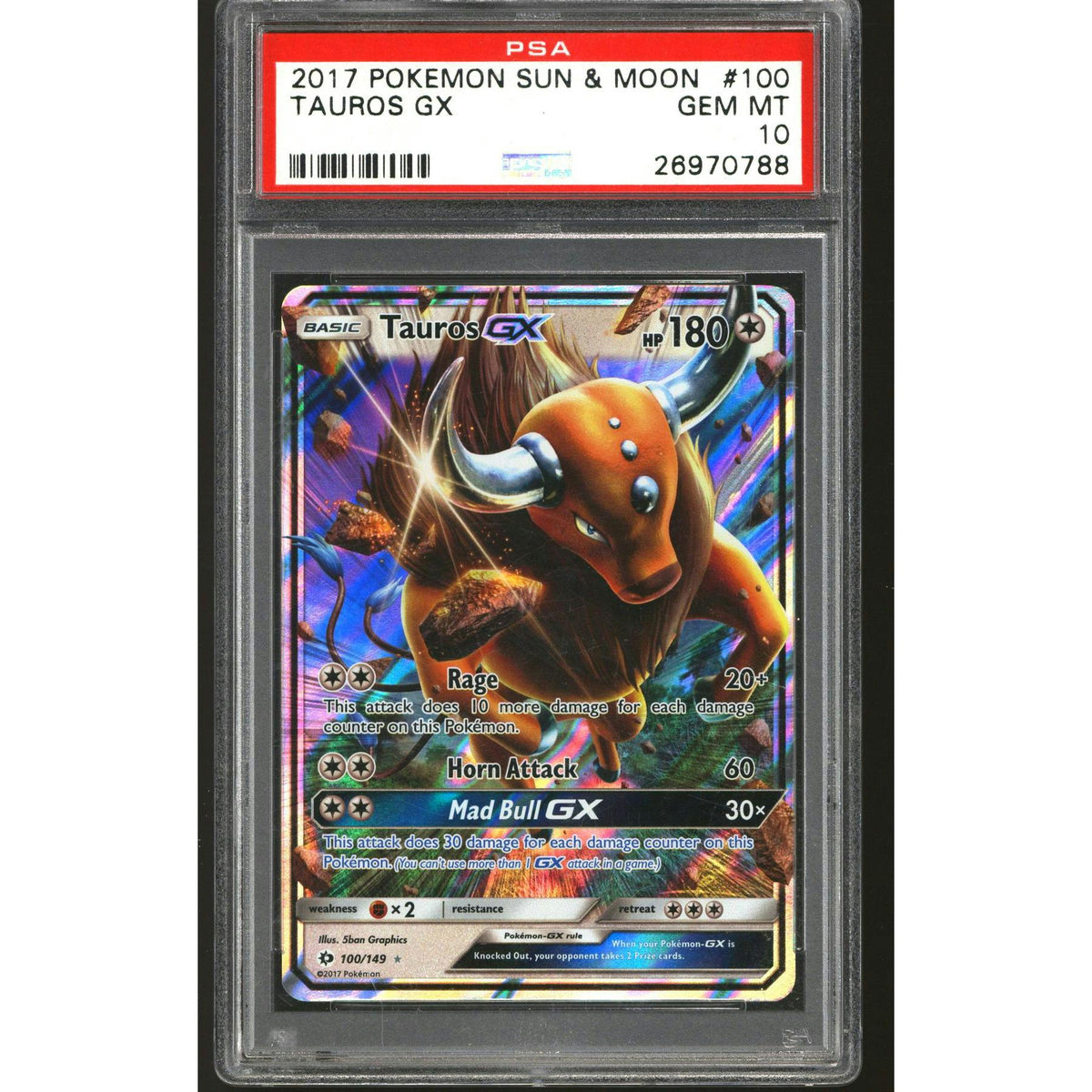 Pokemon Sun & Moon Base Tauros GX 100/149 PSA 10 GEM MINT