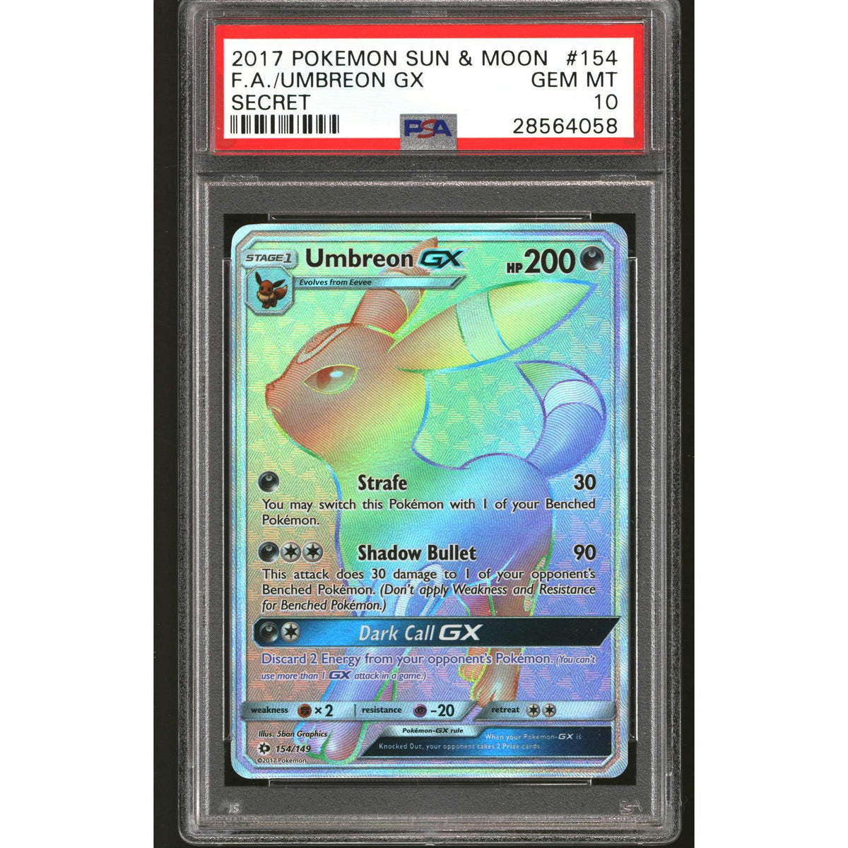 Pokemon Sun & Moon Base Umbreon GX 154/149 PSA 10 GEM MINT
