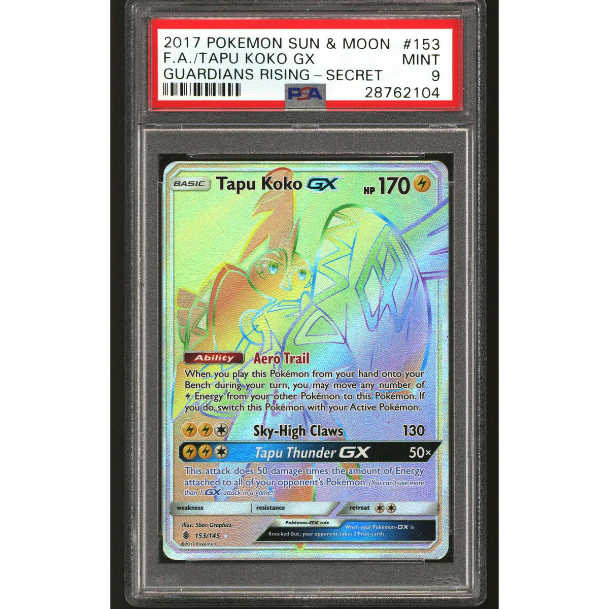 Pokemon Guardians Rising Tapu Koko GX 153/145 PSA 9