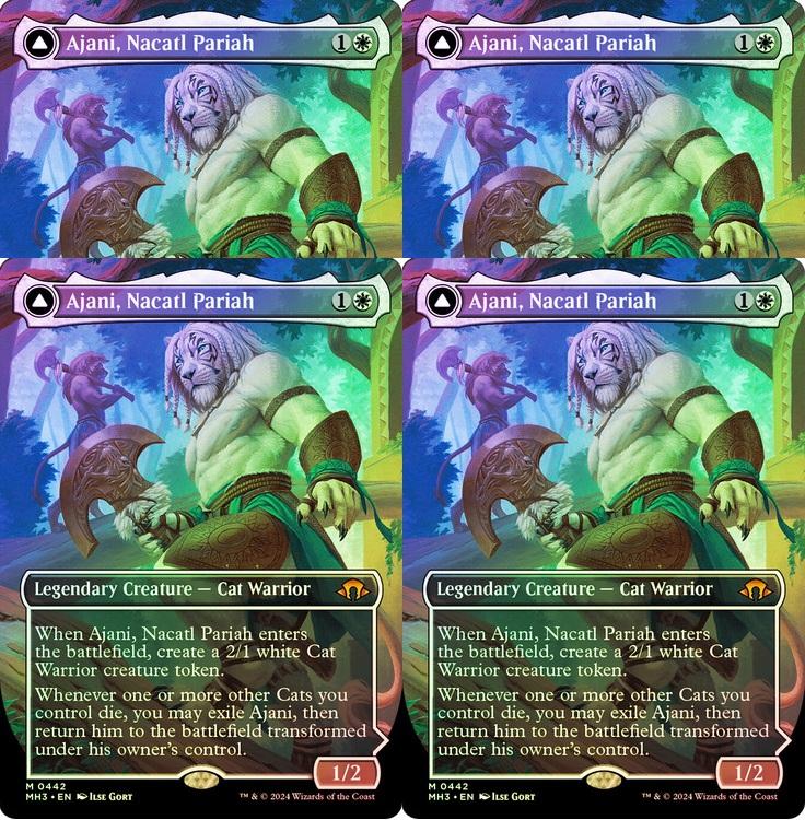 Magic the Gathering Modern Horizons 3 PLAYSET 4x Ajani Nacatl BORDERLESS FOIL 442 x4 NEAR MINT NM