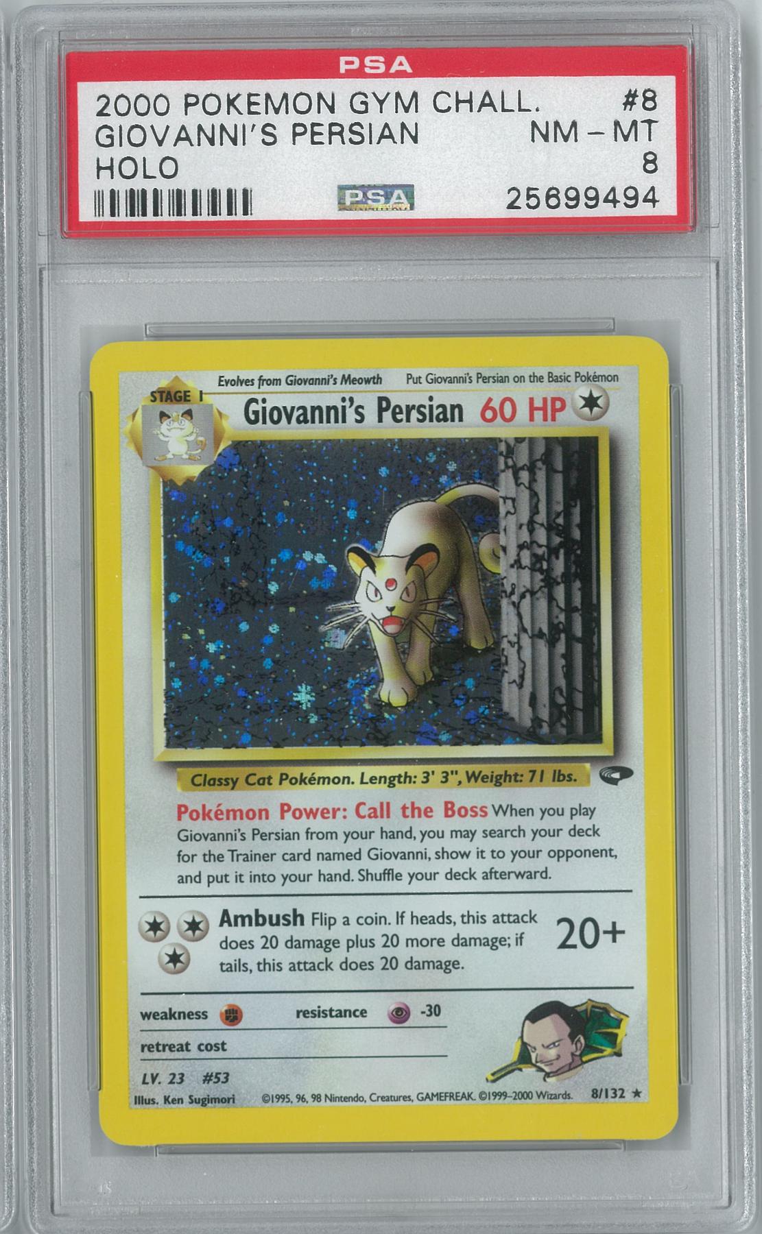 Pokemon Gym Challenge Giovanni's Persian 8/132 PSA 8