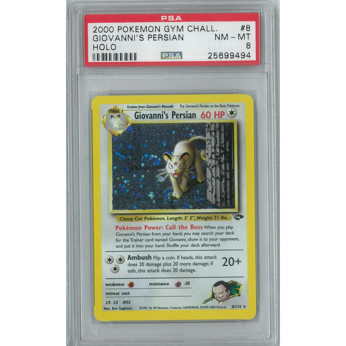 Pokemon Gym Challenge Giovanni's Persian 8/132 PSA 8