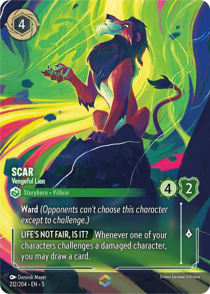 Disney Lorcana Shimmering Skies Scar Vengeful Lion Enchanted Foil 212/204 NEAR MINT NM