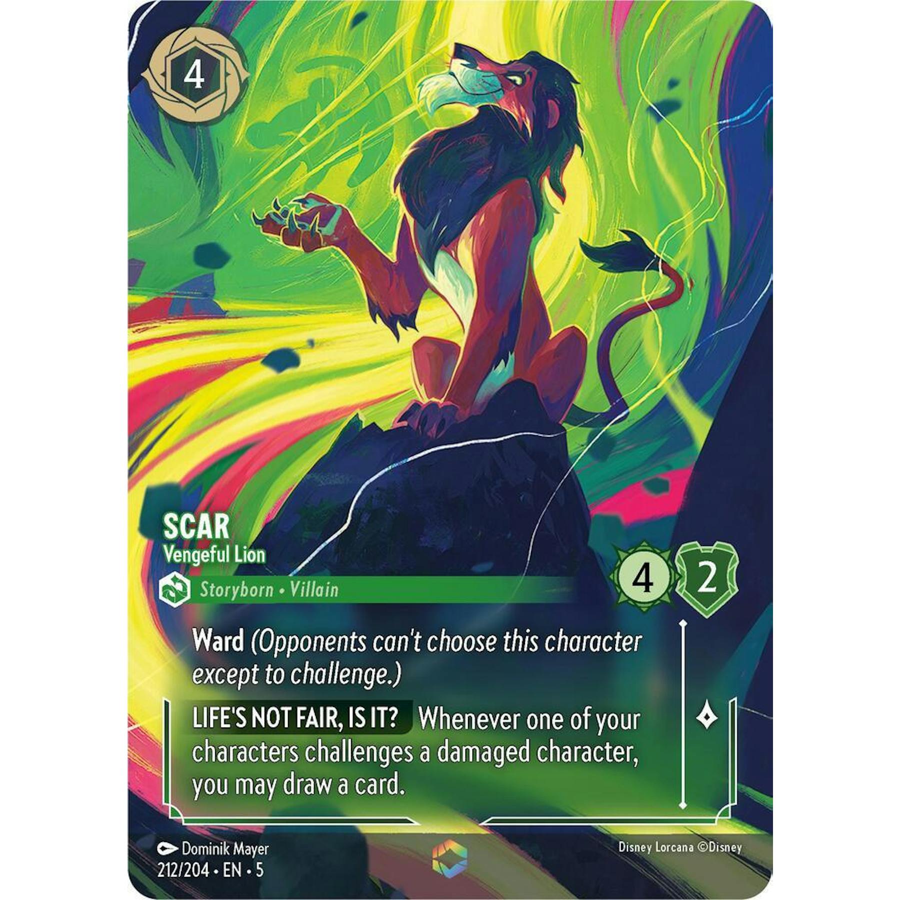 Disney Lorcana Shimmering Skies Scar Vengeful Lion Enchanted Foil 212/204 NEAR MINT NM