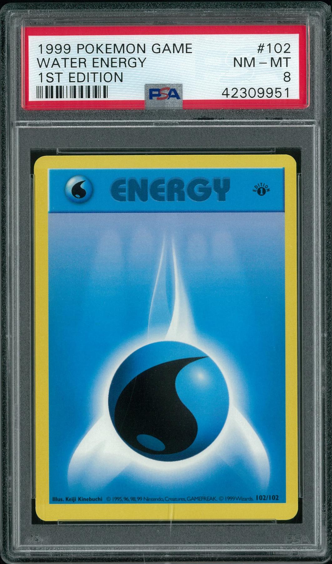 Pokemon Base Set 1st Edition Shadowless Water Energy 102/102 PSA 8