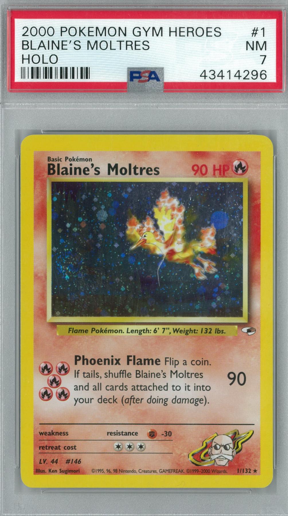 Pokemon Gym Heroes Blaine's Moltres 1/132 PSA 7