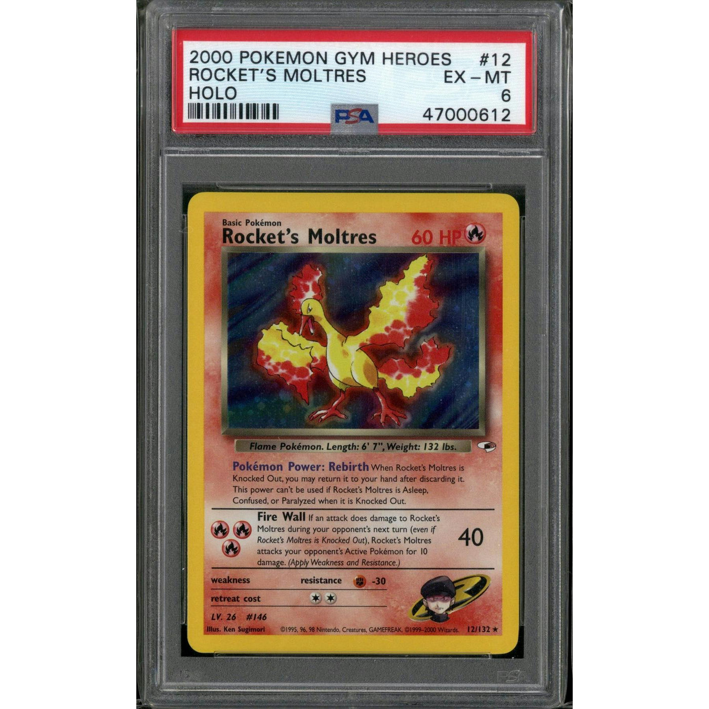 Pokemon Gym Heroes Rocket's Moltres 12/132 PSA 6