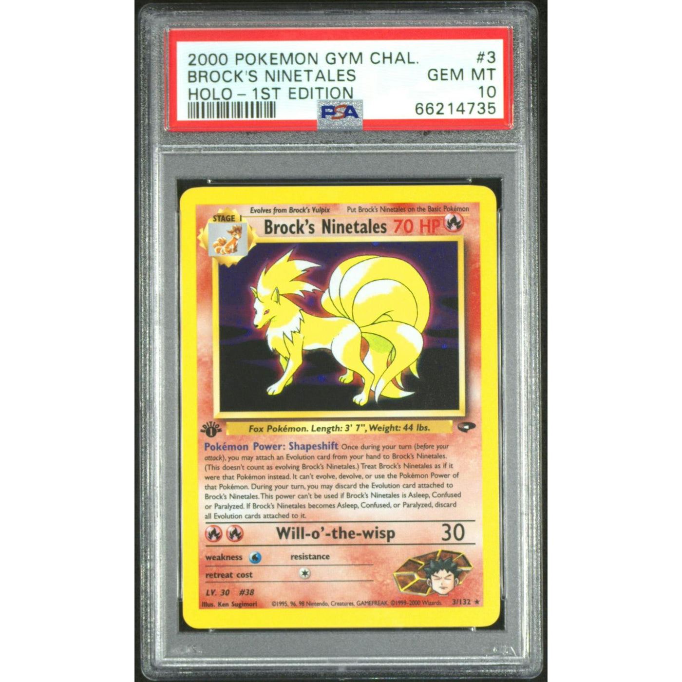 2000 Pokemon Gym Challenge Brock's Ninetales Holo 1st Edition 3/132 PSA 10
