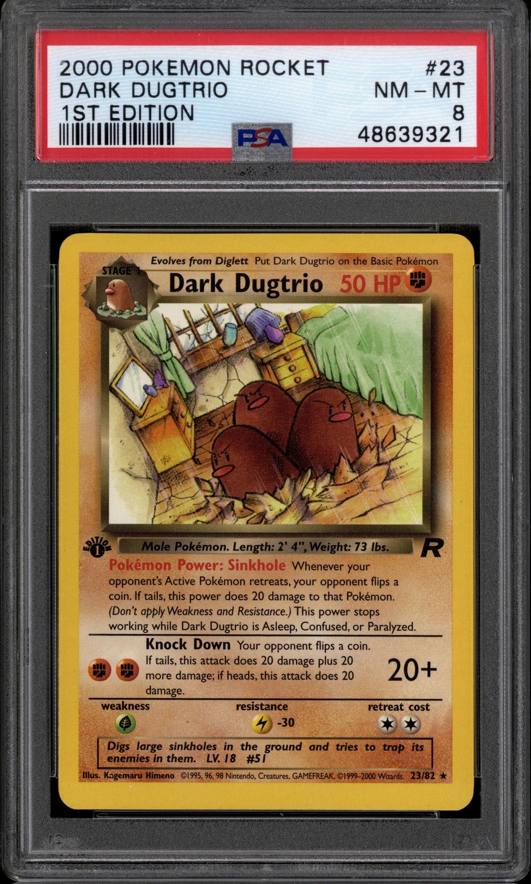 Pokemon Team Rocket 1st Edition Dark Dugtrio 23/82 PSA 8