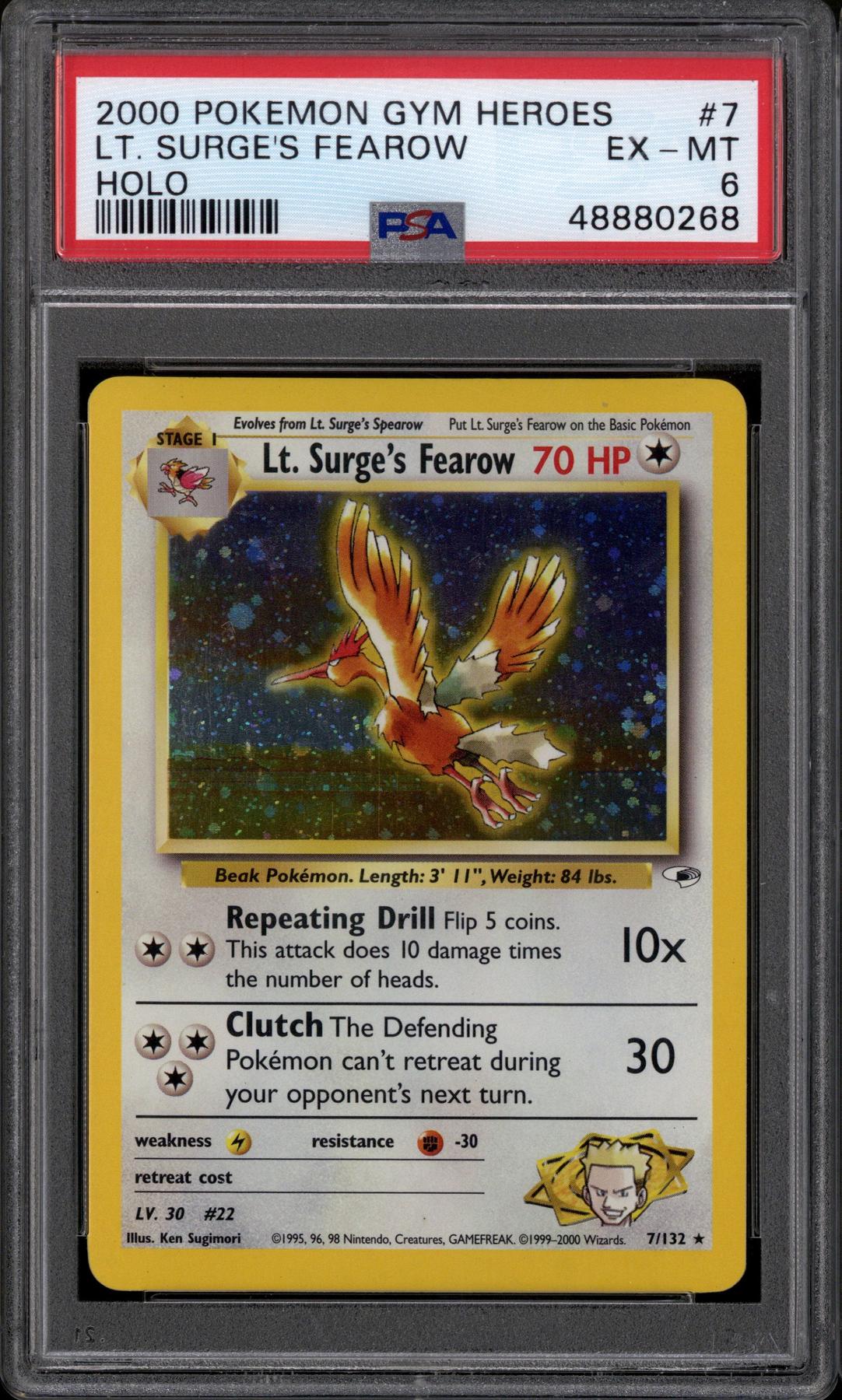 Pokemon Gym Heroes Lt. Surge's Fearow 7/132 PSA 6