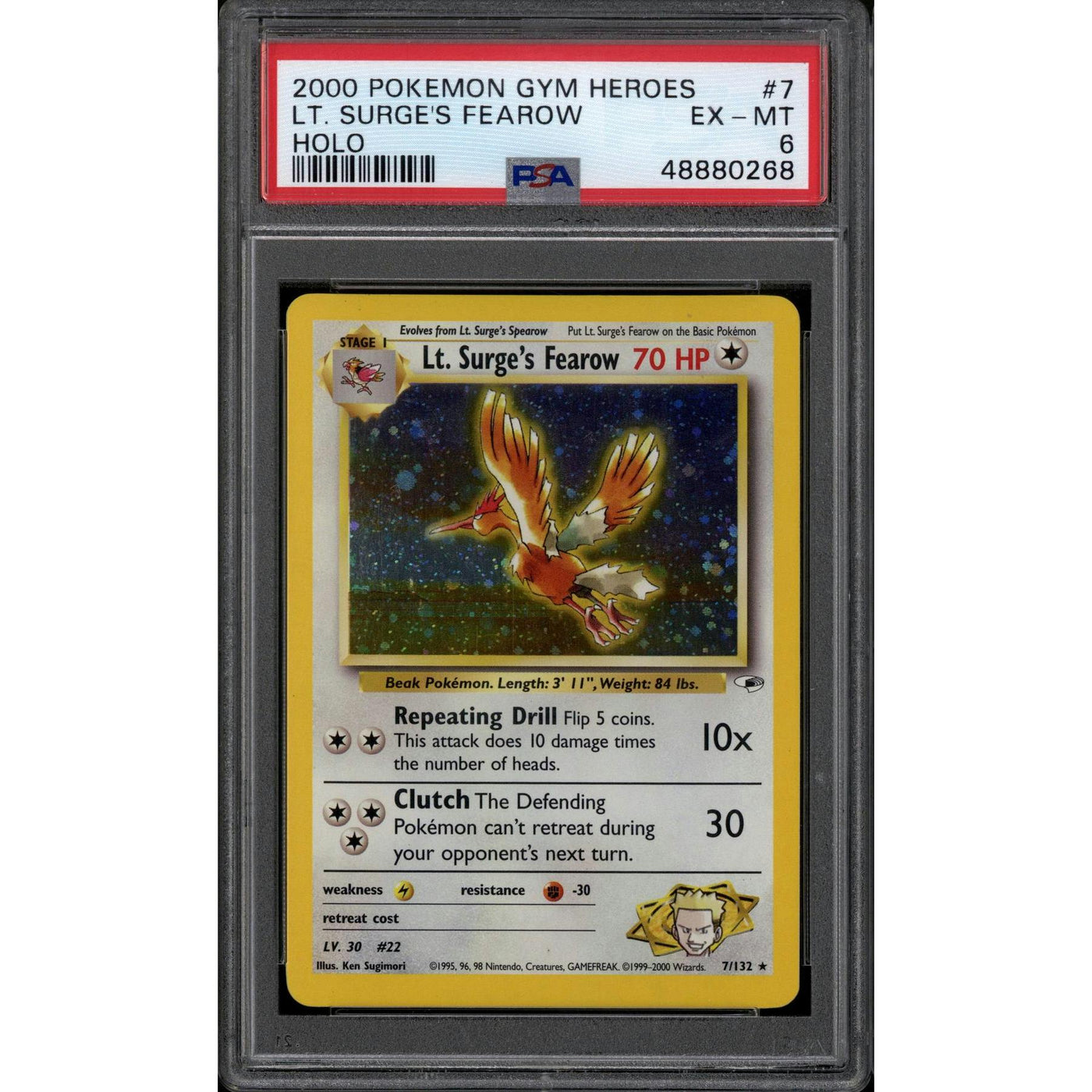 Pokemon Gym Heroes Lt. Surge's Fearow 7/132 PSA 6