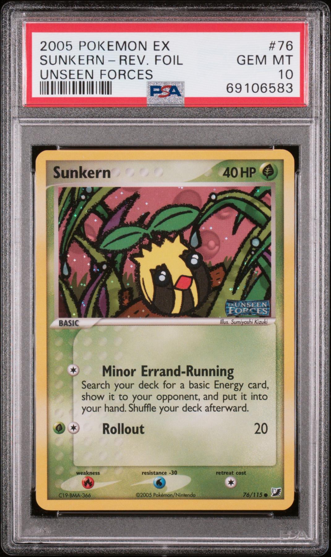 2005 Pokemon Unseen Forces Sunkern Reverse Foil 76/115 PSA 10