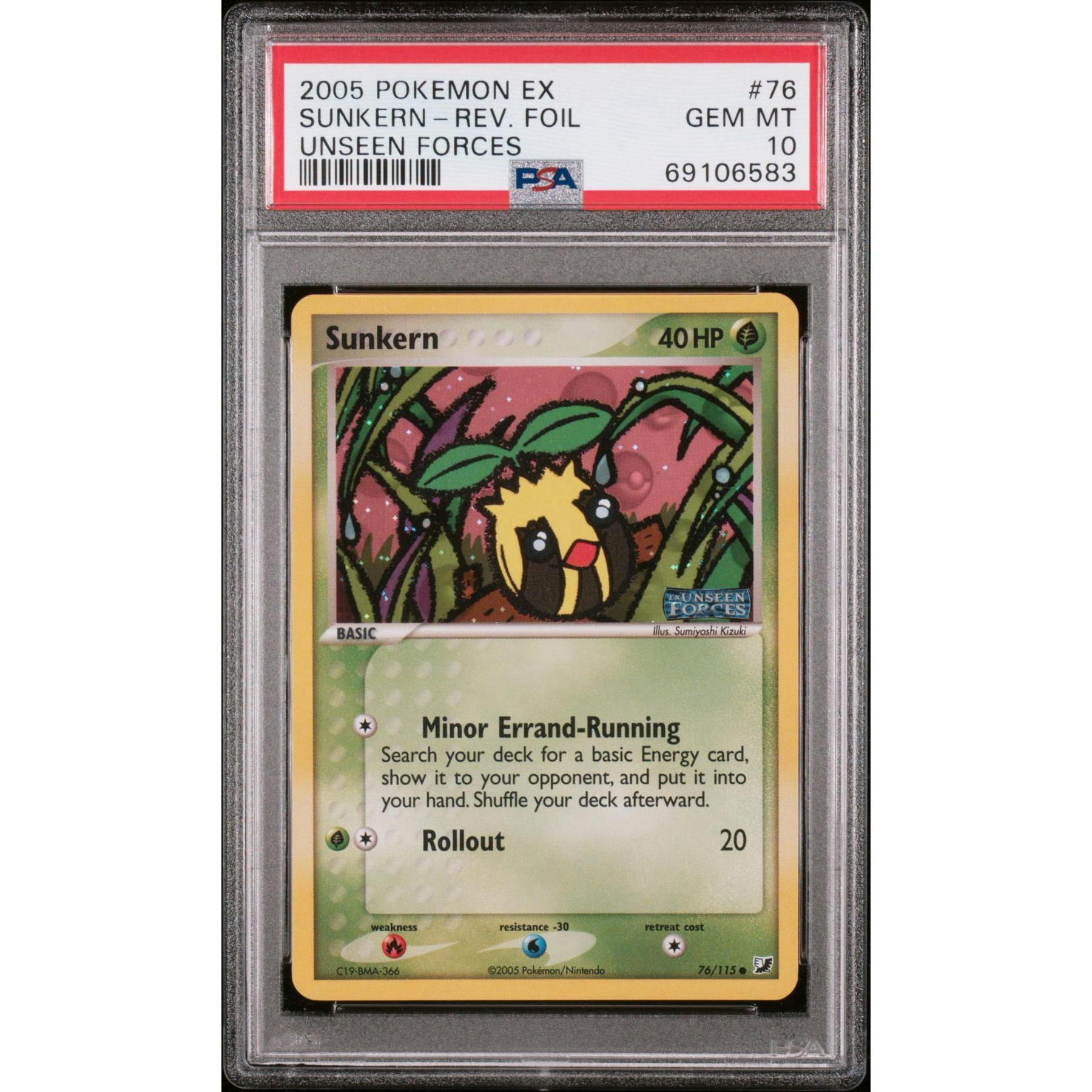 2005 Pokemon Unseen Forces Sunkern Reverse Foil 76/115 PSA 10