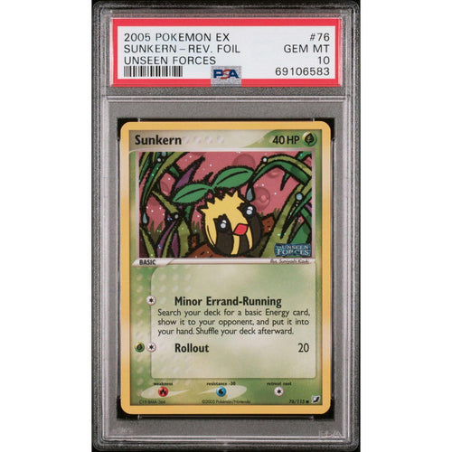 2005 Pokemon Unseen Forces Sunkern Reverse Foil 76/115 PSA 10