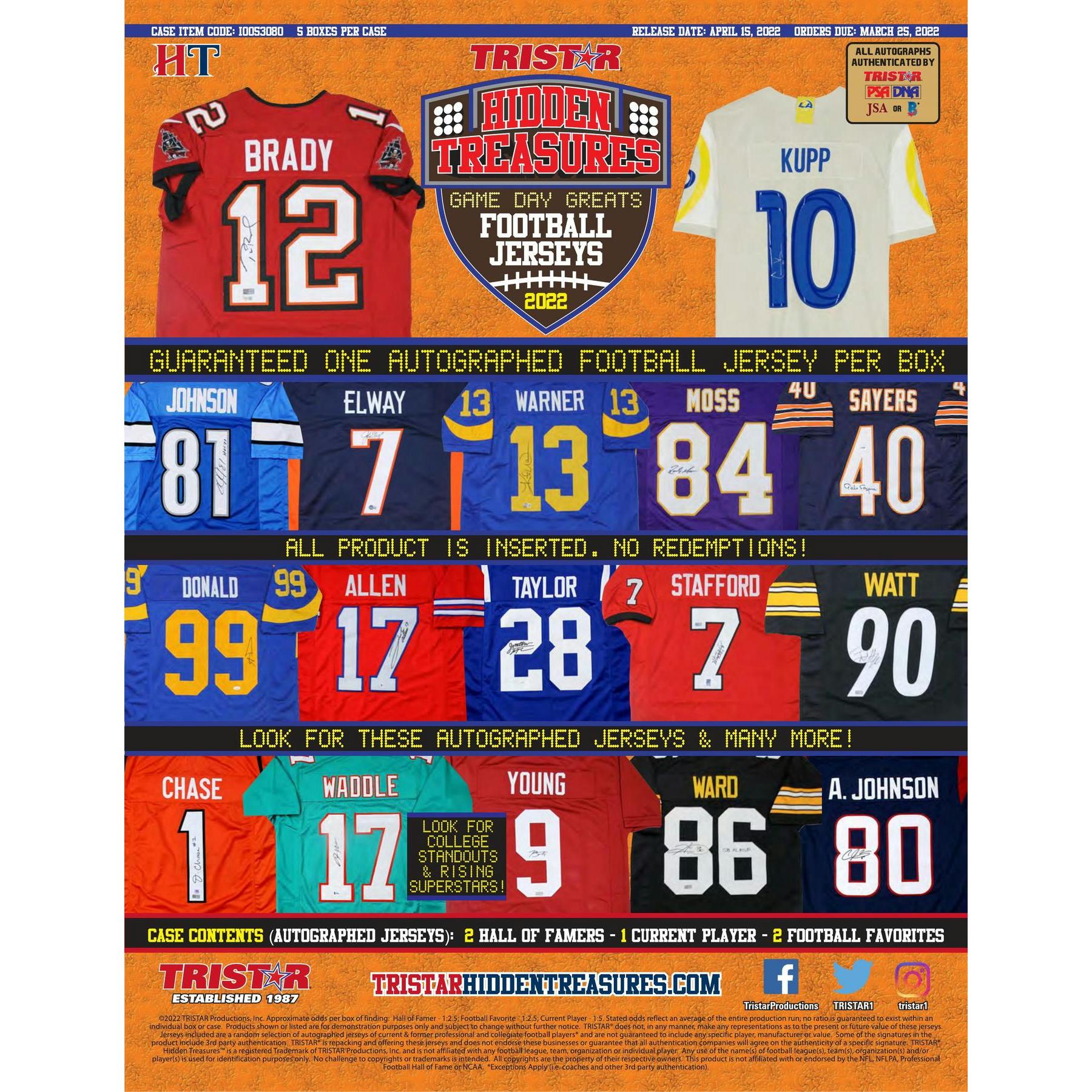 2022 TriStar Hidden Treasures Game Day Greats Autographed Jersey Edition Football Hobby Box (Reed Buy)