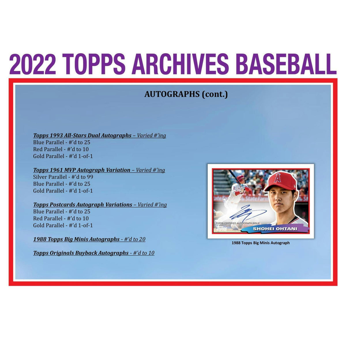 2022 Topps Archives Baseball Hobby 10-Box Case
