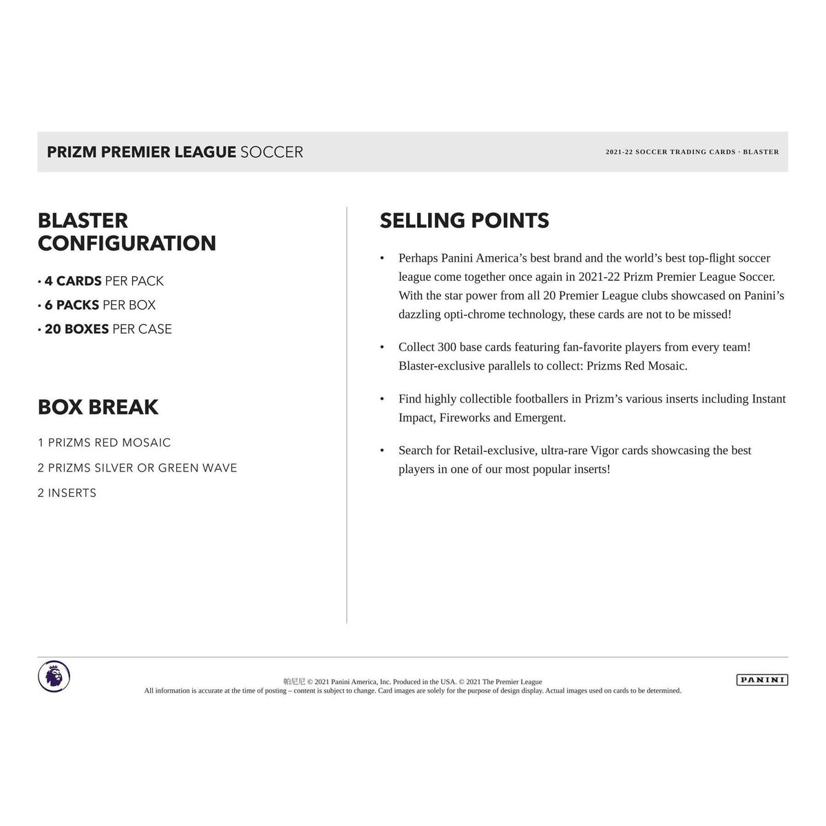 2021/22 Panini Prizm Premier League EPL Soccer Blaster Pack
