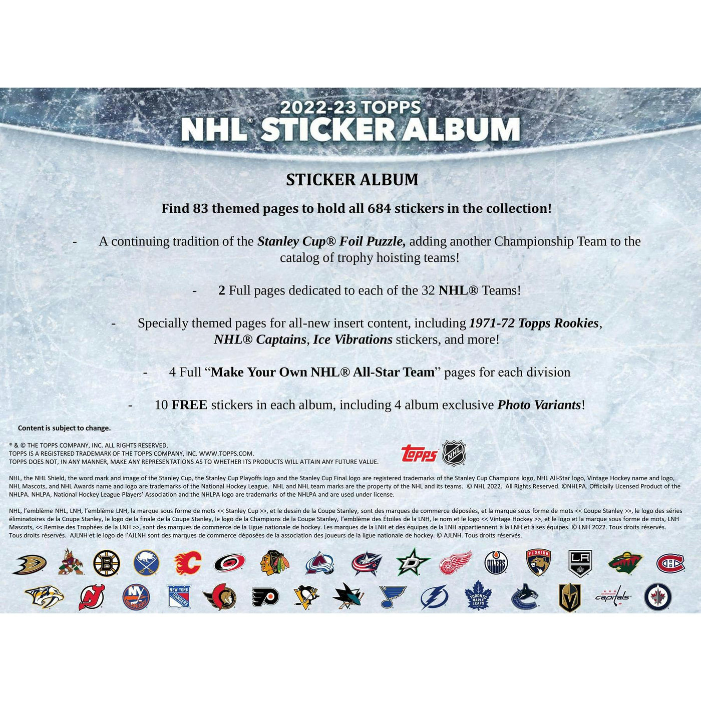 2022/23 Topps NHL Hockey Sticker Collection Pack