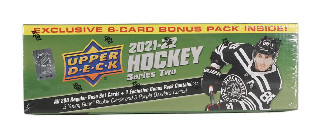 2021/22 Upper Deck Series 2 Hockey Factory Set (Box) (Bonus Pack with 3 Young Guns and 3 Purple Dazzlers!)