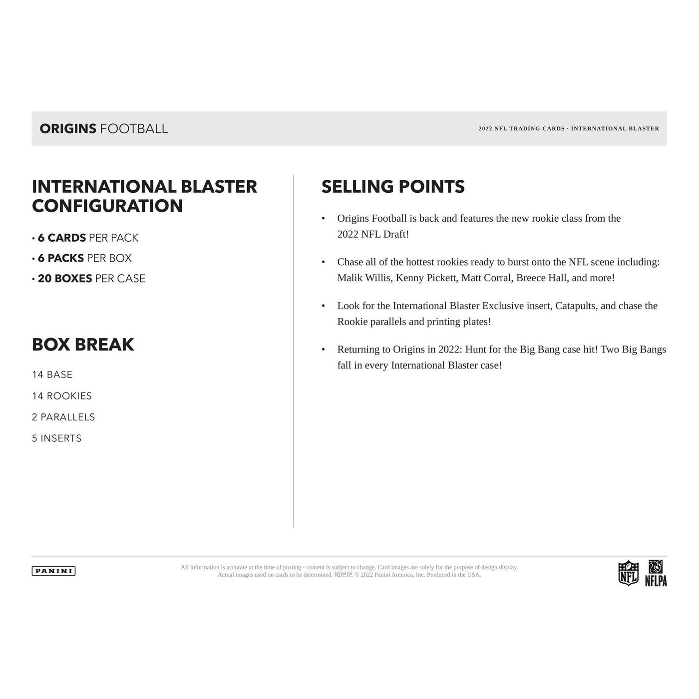 2022 Panini Origins Football International Blaster Box