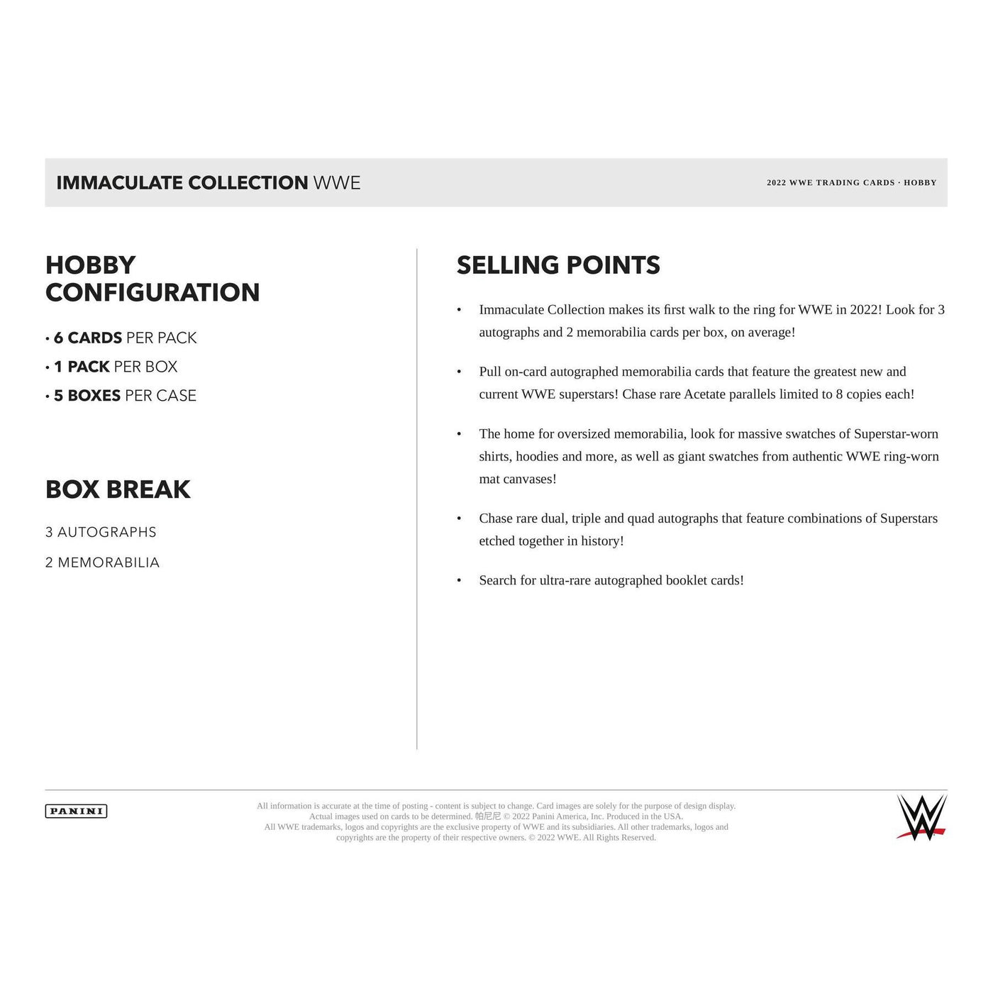 2022 Panini Immaculate WWE Wrestling Hobby 5-Box Case