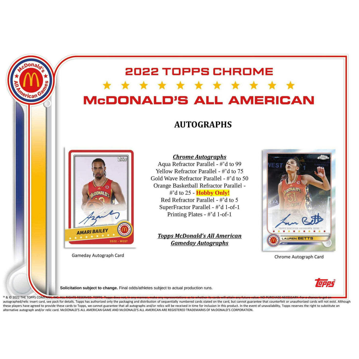 2022 Topps McDonald's All American Chrome Basketball Hobby 12-Box Case