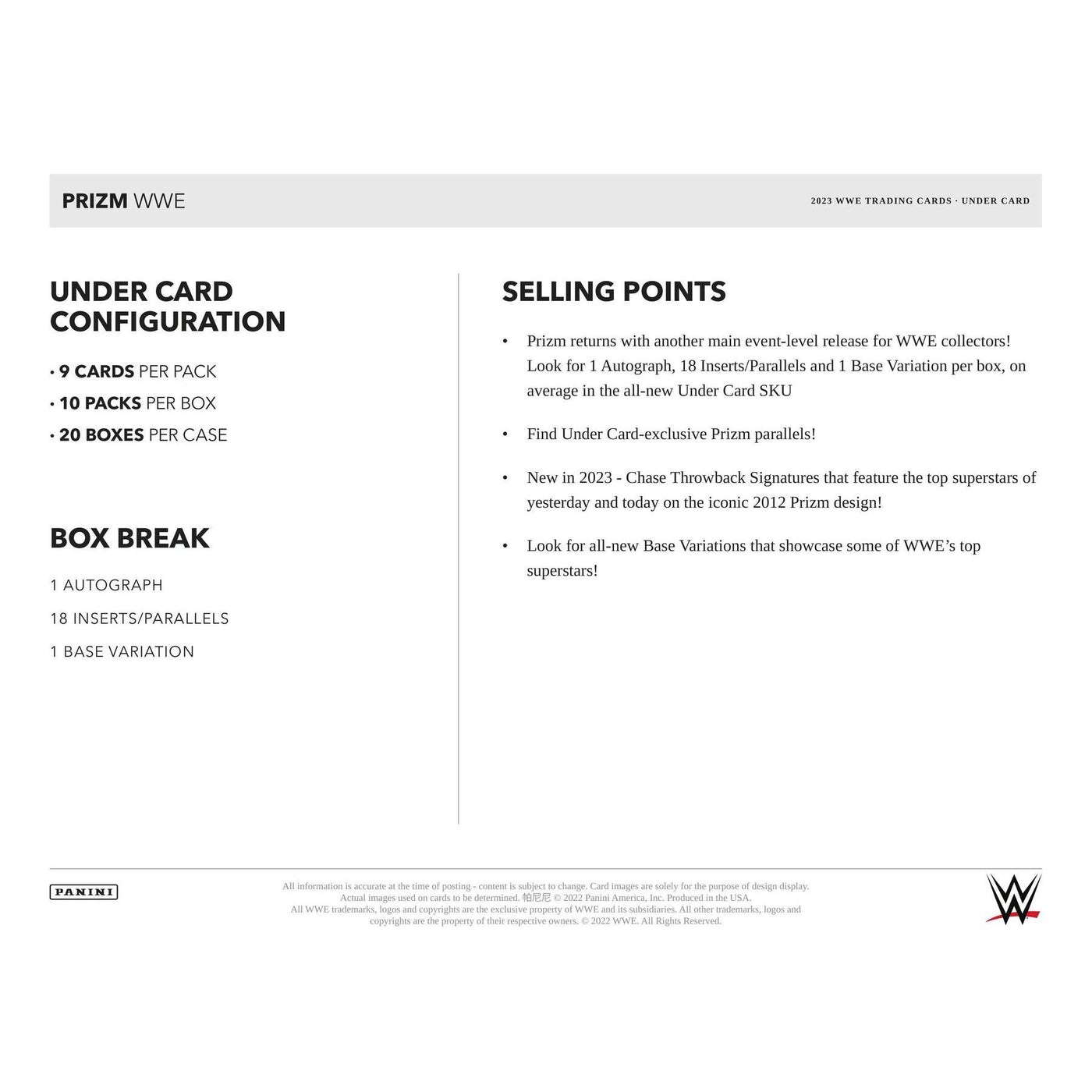 2023 Panini Prizm WWE Wrestling Under Card 20-Box Case